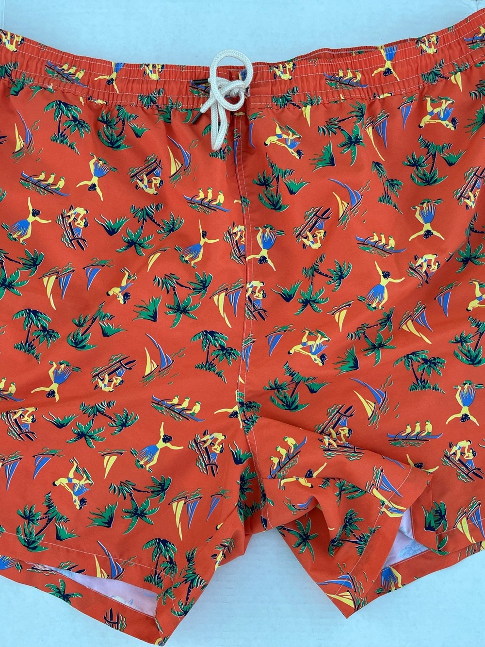 Polo Ralph Lauren Men's Orange Tropical Swim Shorts with White Drawstring 4X